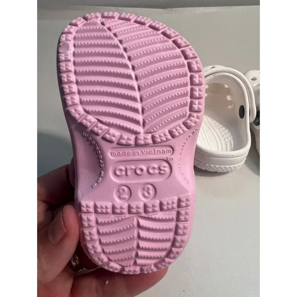 Set of 2 Crocs Classic Clog Heel Toddler Strap Pink White SZ 2/3